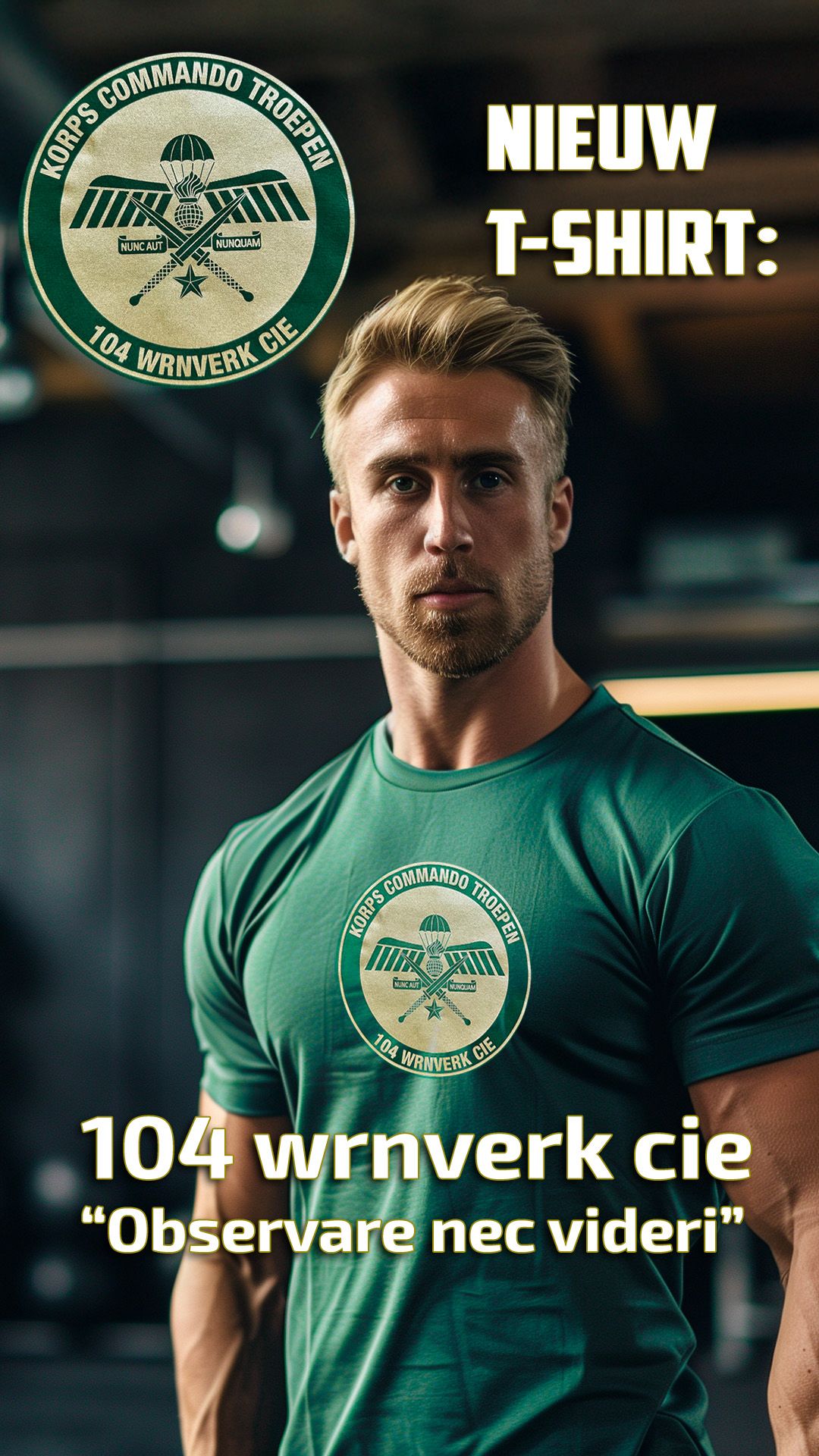 KCT 104 wrnverkcie T-shirt groen met gouden bedrukking