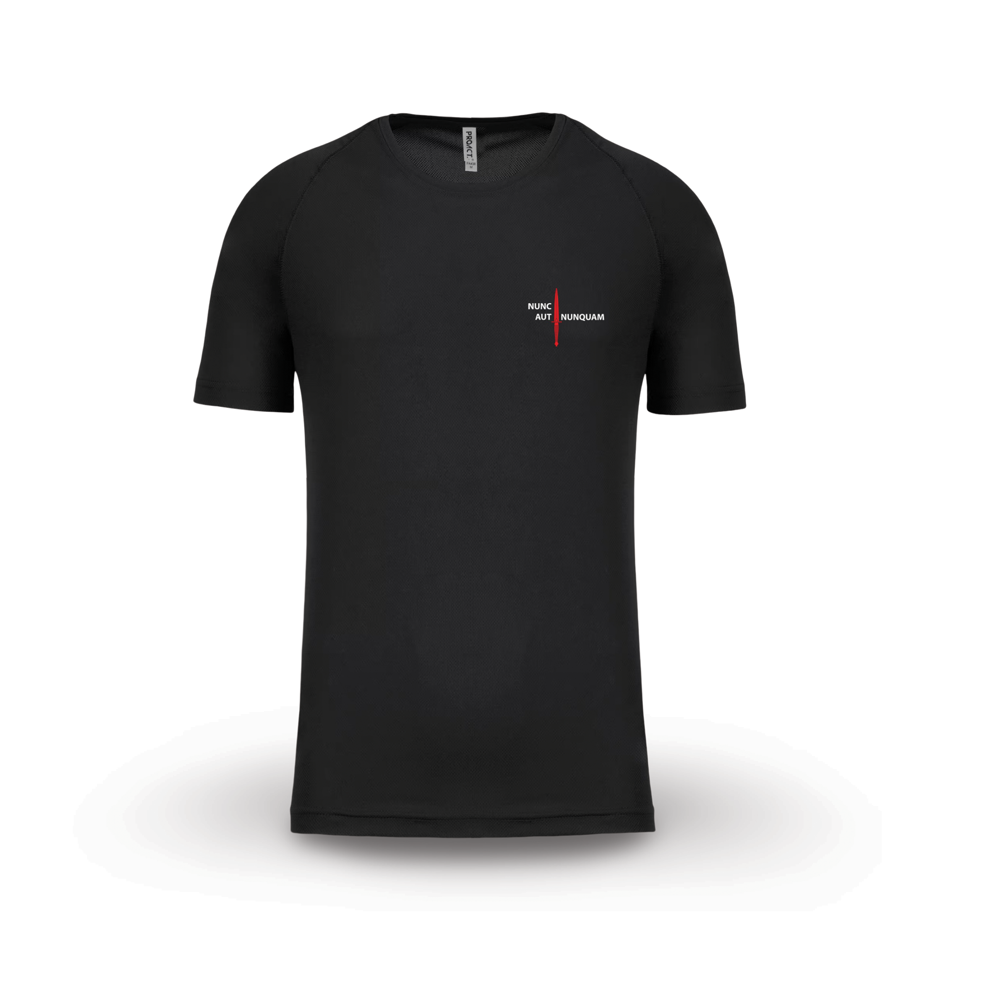 Black Friday sport shirt met dolk en tekts Nunc Aut Nunquam