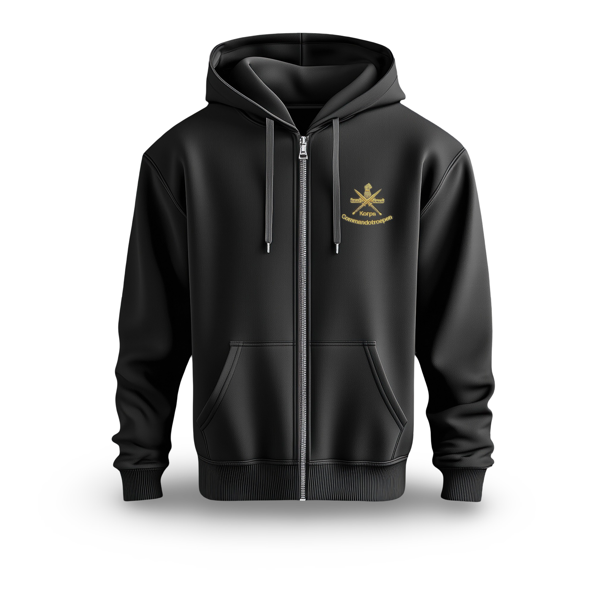 KCT Hoodie Vest – Zwart, met geborduurd Korpslogo voorzijde