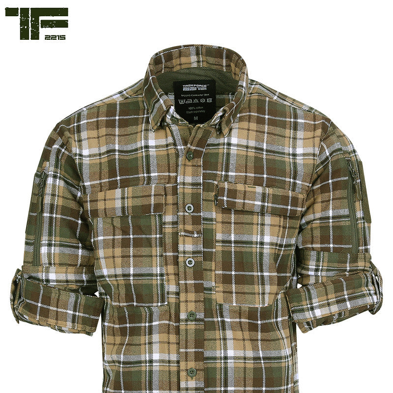 TF-2215 Operator Overhemd – Groen/Bruin Geruit opgerolde mouw