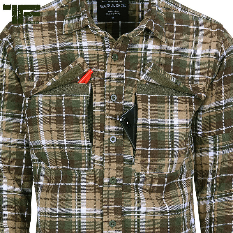 TF-2215 Operator Overhemd – Groen/Bruin Geruit borstzak