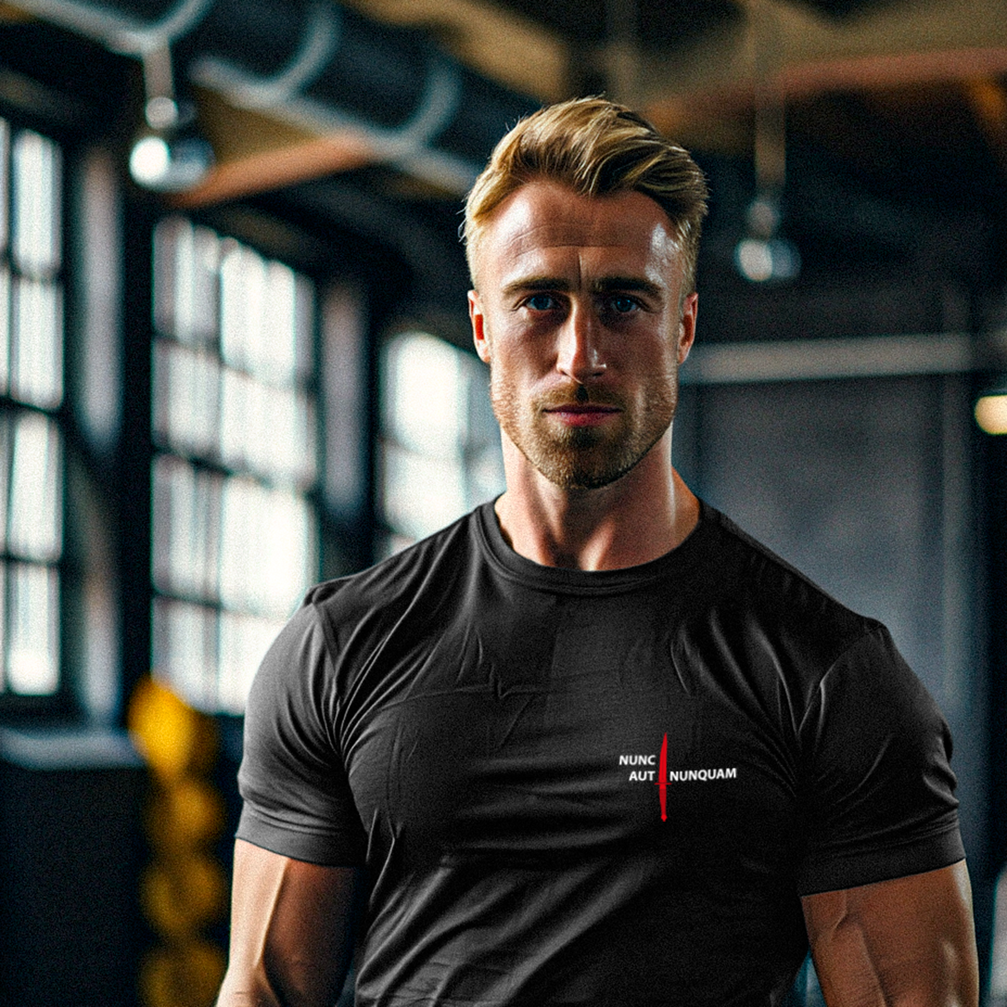 Sport Shirt zwart Nunc aut Nunquam met sporter