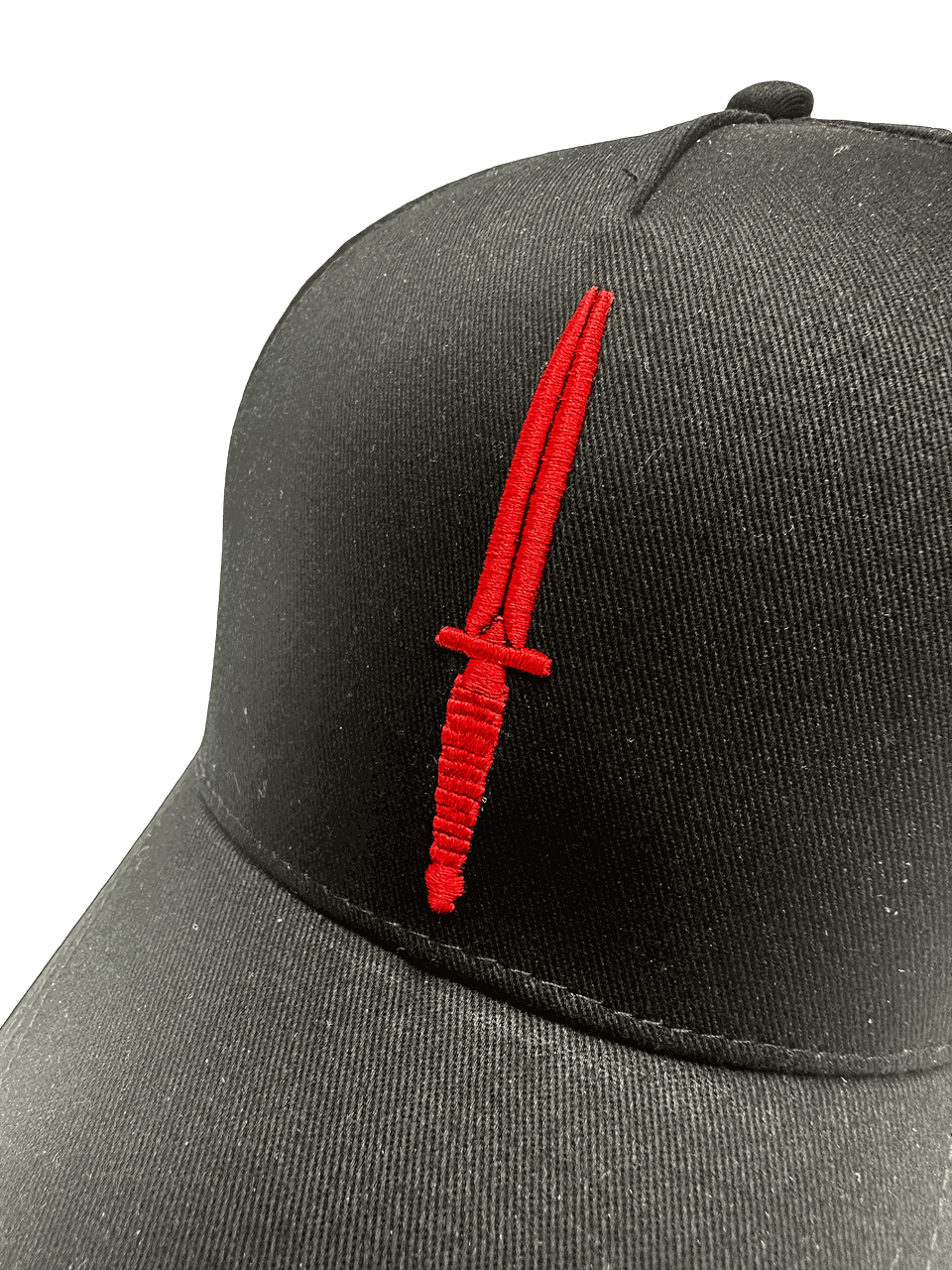 KCT Cap Zwart – met rode 3D dolk ingezoomd