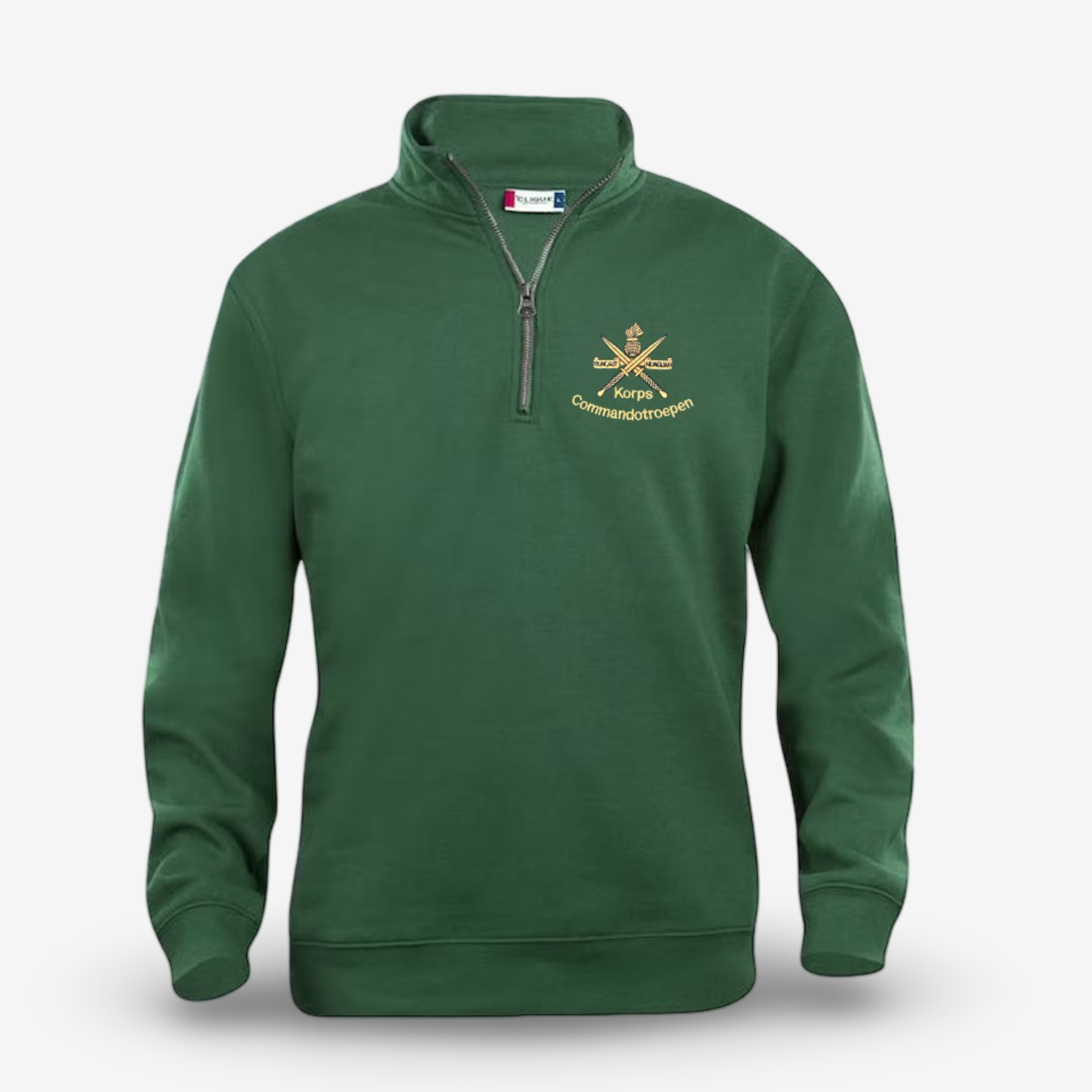 Half Zipped sweter groen met logo, voorzijde