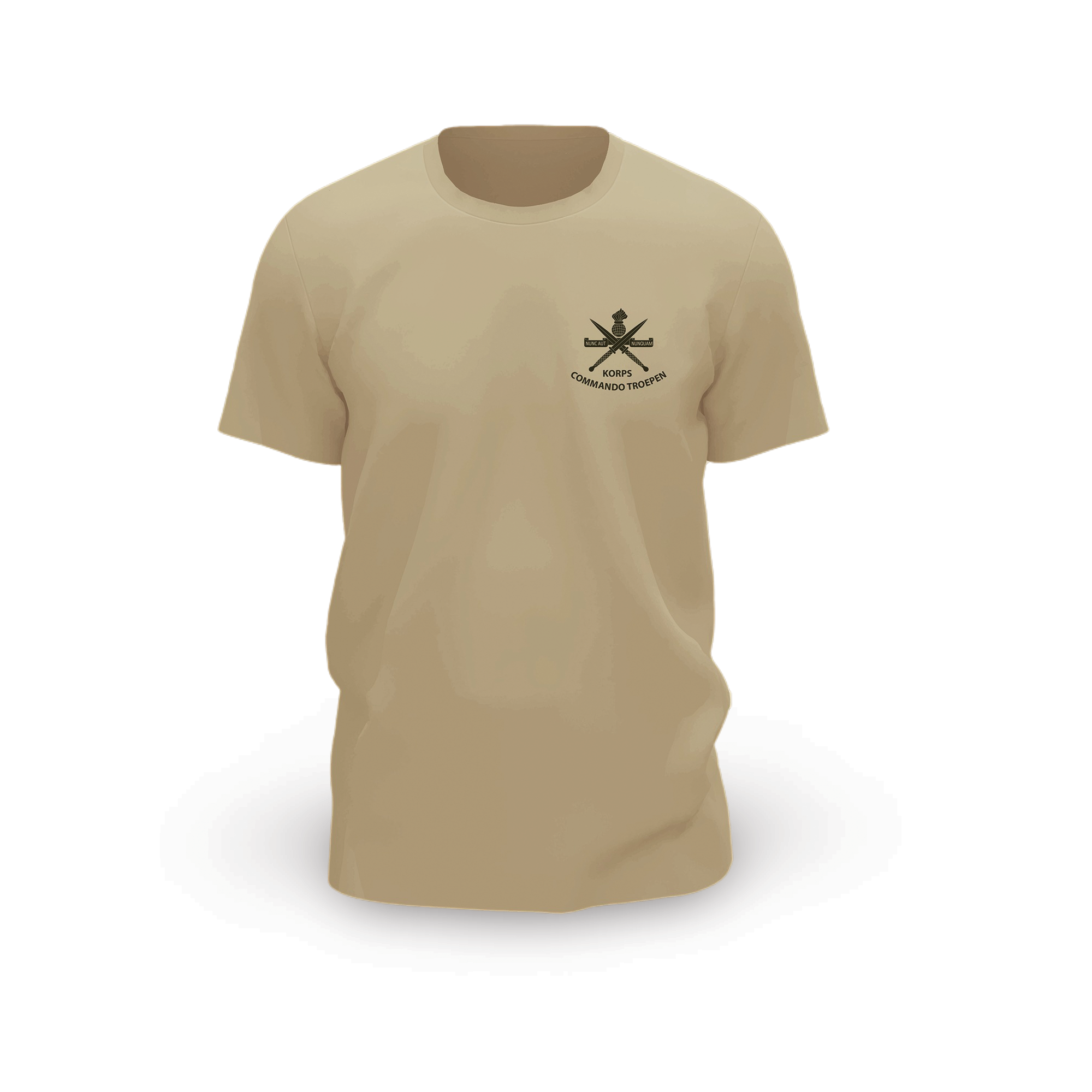 KCT T-shirt Sand – met zwart Korpslogo en dolk front