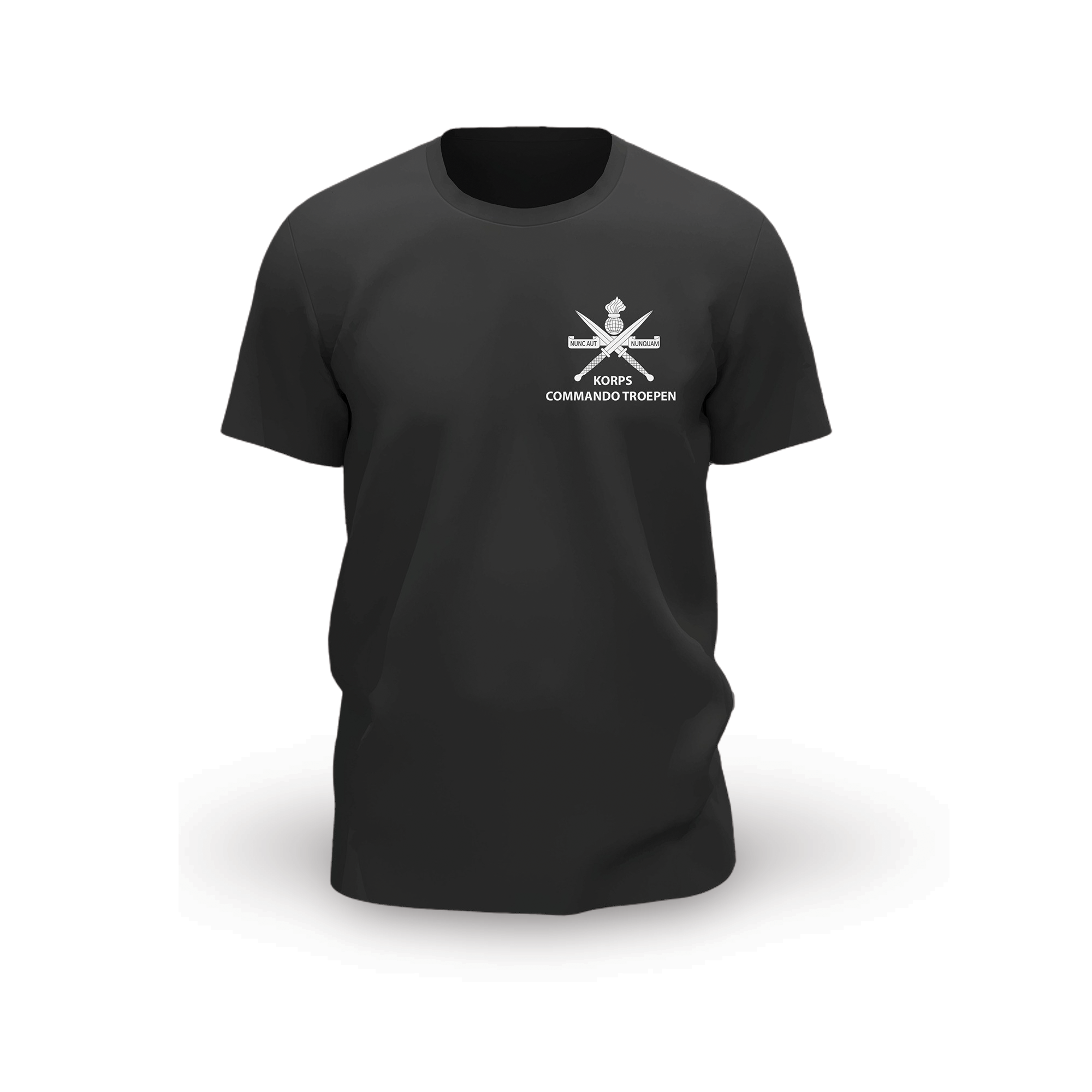 T-shirt Zwart met wit Korps Commandotroepen-logo front