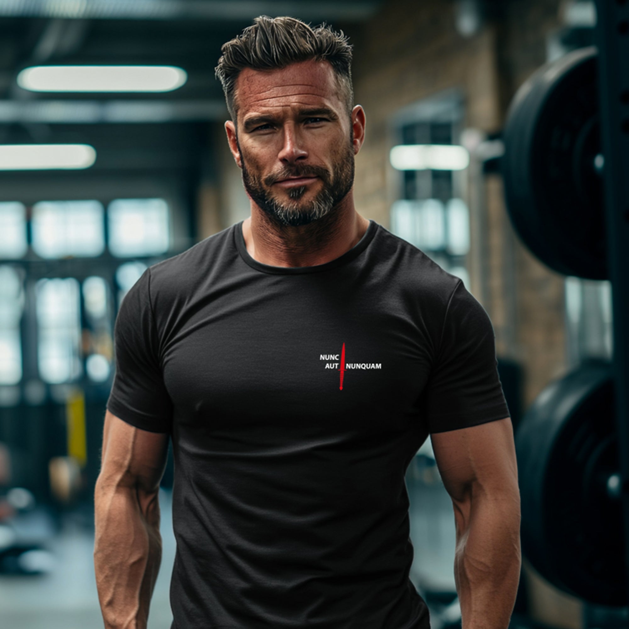 Sport Shirt zwart Nunc aut Nunquam met sporter 2