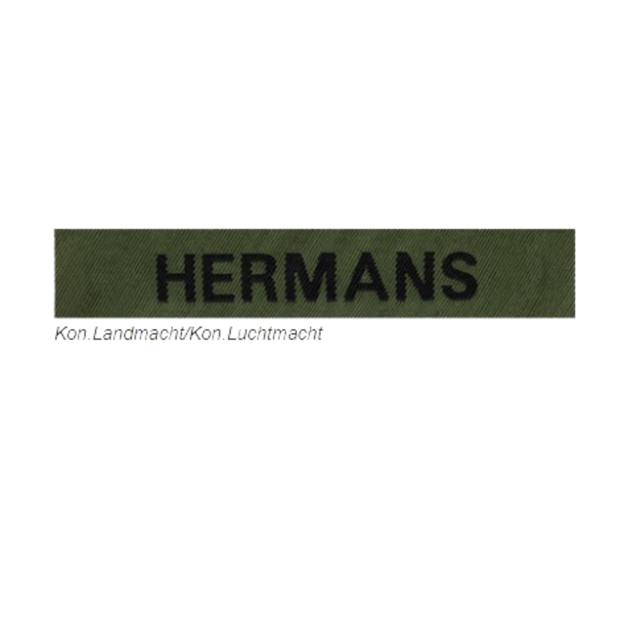 Naamlint legergroen met zwarte letters zonder velcro